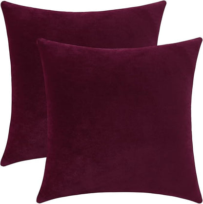 mixeoo Comfy Burgundy Red Throw Pillow Covers Decorative Square Solid Thick Velvet Super Soft Cushion Cases Home Decor for Sofa Couch Living Room Chair, Set of 2, 16 x 16 Inch