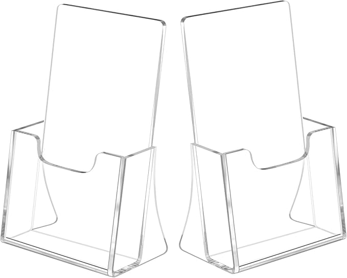 NIUBEE Acrylic Brochure Holder for 4’’ Trifold Pages, 50% Thicker Countertop Acrylic Literature Holder Plastic Flyer Display Stand for Magazine, Pamphlet, Booklets, Menu, Journals, 2 Pack