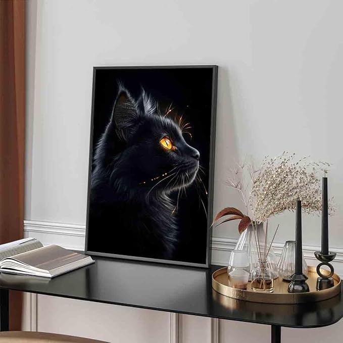 Black Cat Wall Art Dark Cat Painting Gothic Animal Prints Cute Animals Wall Art Animal Portrait Canvas Modern Animals Picture Vintage Dark Academia Living Room Decor 16x24inch No Frame