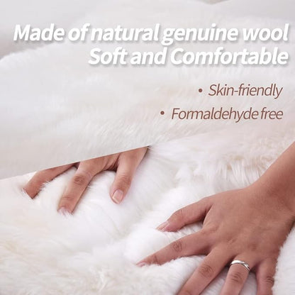 Premium Genuine Fur Sheepskin Rug Real Australia Sheepskin Natural Luxury Fluffy Lambskin Fur Area Rug Seat Covers for Kids Bedroom Sofa Chair Cover (Creamy White, Double Pelt/2ft x 6ft)