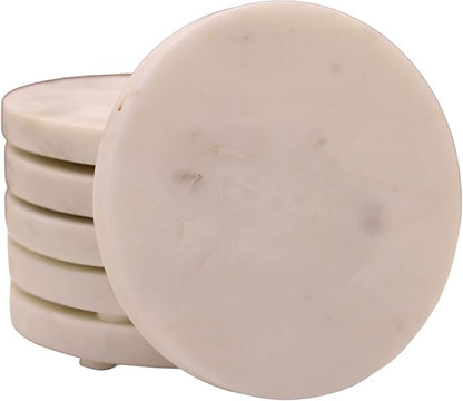 White Coasters Marble for Drink. Polished Coaster. Protection from Drink Rings. Perfect Handmade Stone Coaster for Gift. Home and Living Table Decor. Set of 6