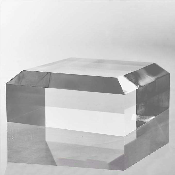 CiaoHER 2in Thickness Beveled Solid Acrylic Display Block Clear Polished Pedestal Stand Riser Solid Base (5x5)