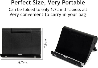 Cell Phone Stand for Desk Foldable Cell Phone Holder Desk Tablet Holder Mobile Phone Dock, Multi-Angle Universal Adjustable Tablet Dock (Black)