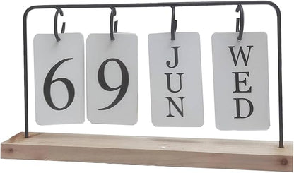 Wooden Perpetual Calendar for Desk, Metal Wood Month Date Display for Teachers, Students, Classroom, Rustic Farmhouse Office Decor, Desk Accessories (black)
