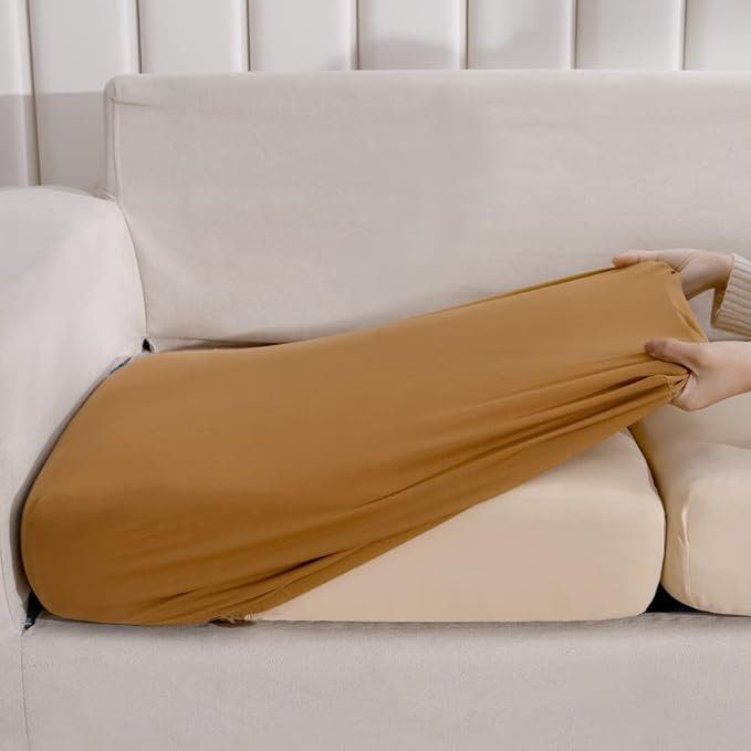 HOOBUY Waterproof Couch Cushion Cover 3Pieces Stretch Sofa Slipcovers Furniture Protector with Elastic Suitable for 3 Seater Sofa (3, Camel)