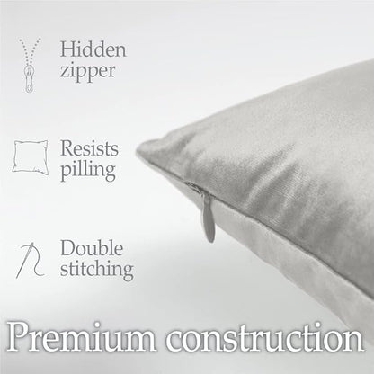 lalaLOOM Velvet Throw Pillow Covers, Set of 2, 24x24 Decorative Square Pillows Home Decor, Soft Accent Cases, Silky Machine Washable Pillowcases for Sofa, Couch, Bedroom, Living Room, Light Gray