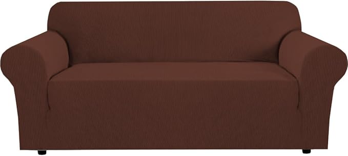 H.VERSAILTEX Stretch Couch Covers for Sofa 1 Piece Slipcovers for Couches and Sofas 3 Seater Couch Cover Feature Thick Checked Jacquard Fabric with Elastic Bottom(Sofa 72"-88" Wide, Burnt Brick)