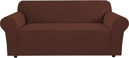 H.VERSAILTEX Stretch Couch Covers for Sofa 1 Piece Slipcovers for Couches and Sofas 3 Seater Couch Cover Feature Thick Checked Jacquard Fabric with Elastic Bottom(Sofa 72"-88" Wide, Burnt Brick)