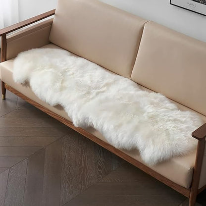 HUAHOO Premium Genuine Sheepskin Rug Real Australia Sheepskin Natural Luxury Fluffy Lambskin Fur Area Rug Seat Covers for Kids Bedroom Sofa Chair Cover Pets Dogs Mat Double Pelt/2' x 6' White/Ivory