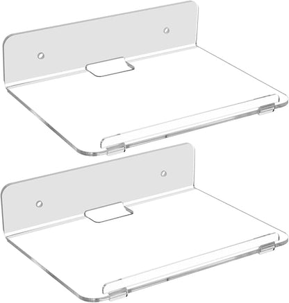 Cosmos Set of 2 Acrylic Floating Wall Shelves Hanging Shelves, Adhesive Wall Display Shelf Stand for Plant Pot, Speaker, Security Camera, Figures in Office and Home, 7.8 x 5.8 Inch (Transparent Clear)