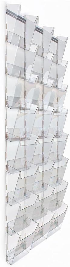 Displays2go Tiered Magazine Rack for Wall Mount Use, 24 Pockets, 3 Columns of 8, Full View - Clear acrylic