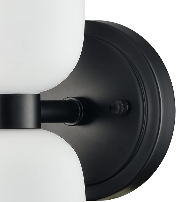CLAXY Black Wall Sconce Modern 2-Light Bathroom Vanity Lights-Milky Glass Shade Wall Light for Bathroom Bedroom Stairway
