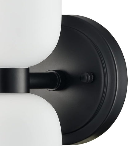 CLAXY Black Wall Sconce Modern 2-Light Bathroom Vanity Lights-Milky Glass Shade Wall Light for Bathroom Bedroom Stairway