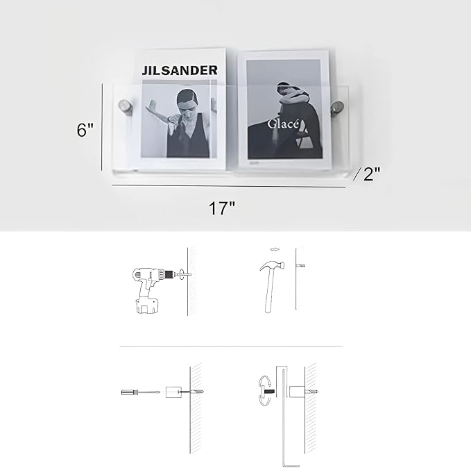 ROYALITA 2-Pack Acrylic Magazine Holder Vinyl Records Holder, Display Floating Nursery Bookshelves Wall Decor Hanging Magazine Holder for Waiting Room, Living Room