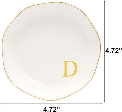 Ceramic Jewelry Tray Initial Ring Dish Personalized D-Monogrammed Engagement Wedding Gifts, for Birthday Mother's Day Christmas for Women, Ceramic White 4.75" (D)