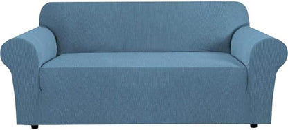 H.VERSAILTEX Stretch Slip Covers for Sofas/Couches Sofa Slipcovers for Living Room Couch Cover 3 Cushion Sofa Feature Thick Checked Jacquard Fabric with Elastic Bottom, Sofa Large - Dusty Blue