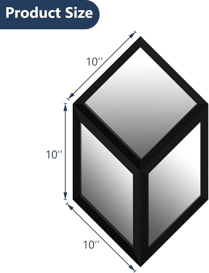 Geometric Wall Mounted Mirrors DIY Wood Framed Home & Office Decor Glass Mirror, Black