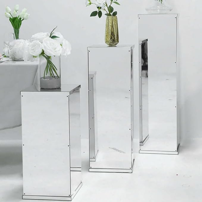 Efavormart Set of 5 Silver Mirror Finish Wedding Decor Ideas Clear Display Box for Centerpieces with Interchangeable Lid and Base