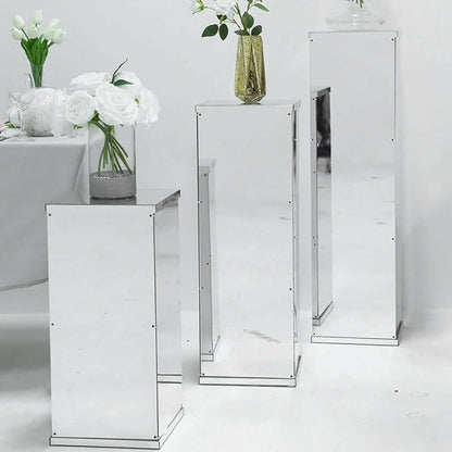 Efavormart Set of 5 Silver Mirror Finish Wedding Decor Ideas Clear Display Box for Centerpieces with Interchangeable Lid and Base