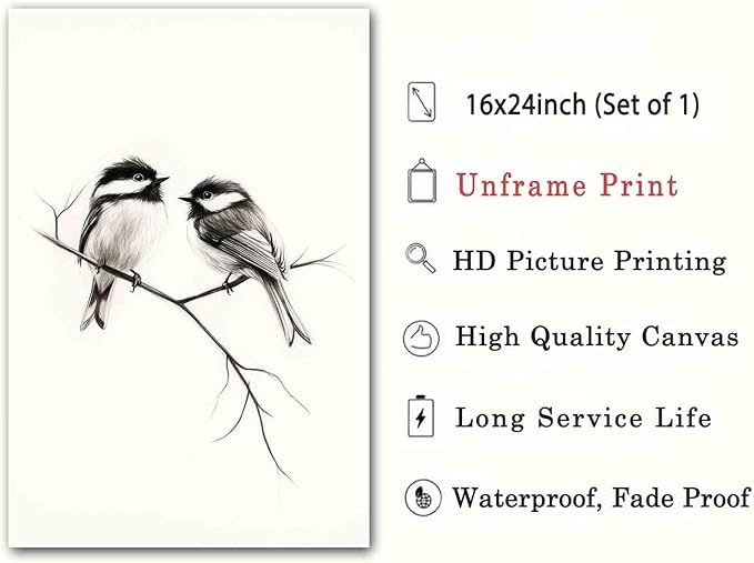 Bird Sketch Wall Art Minimalist Animal Print Vintage Bird Prints Pencil Drawing Wall Art Minimalist Birds Canvas Animal Sketch Prints Black And White Birds Picture Neutral Room Decor 16x24inch No Frame