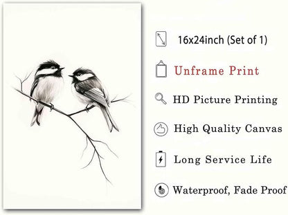 Bird Sketch Wall Art Minimalist Animal Print Vintage Bird Prints Pencil Drawing Wall Art Minimalist Birds Canvas Animal Sketch Prints Black And White Birds Picture Neutral Room Decor 16x24inch No Frame