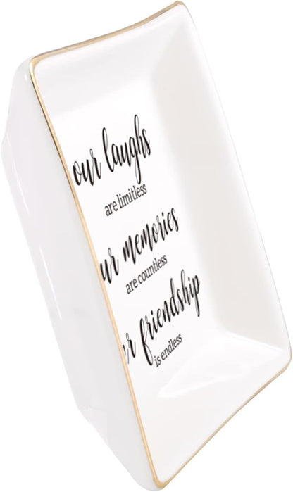 Endless Friendship Gifts Ceramic Ring Dish Jewelry Tray,Birthday Gifts For Best Friend-Our Laughs Are Limitless,Our Memories Are Countless,Our Friendship Is Endless