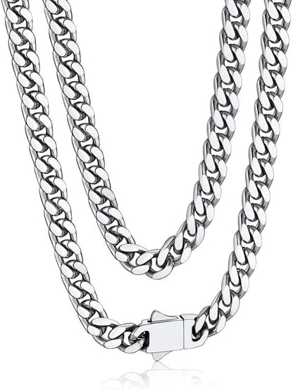 Bandmax Mens Stainless Steel Chain Necklaces 5/7/9/12MM Chunky Miami Cuban Link Chain Necklace Bracelet Silver/Gold Plated/Black Chains for Men 18"-30"