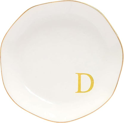 Ceramic Jewelry Tray Initial Ring Dish Personalized D-Monogrammed Engagement Wedding Gifts, for Birthday Mother's Day Christmas for Women, Ceramic White 4.75" (D)