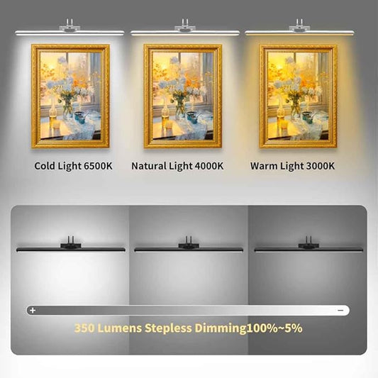 26" Wireless Picture Lights, Rechargeable Battery Art Display Light with Remote Control, Dimmable/Timer Off Dartboard Light, 3 Lighting Modes Full Metal Painting Display Lights(Black-1 Pack)