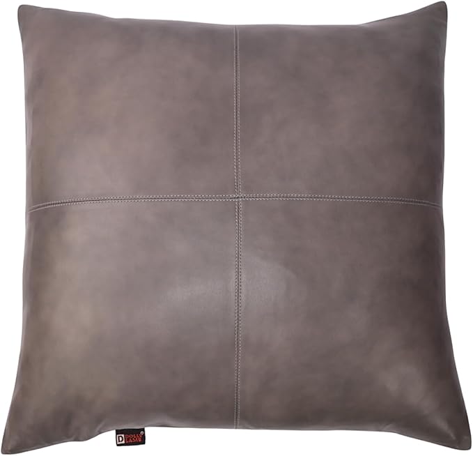 D DOLLY LAMB Lambskin Leather Pillow Cover - Sofa Cushion Case - Decorative Throw Covers for Living Room & Bedroom, 14x14 Inches - Grey Antique Plane Pack of 1