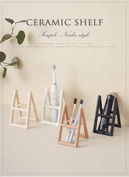 Handmade Ceramic Holder Stand for Toothbrushes, Makeup Brushes, and Pens - Minimalist Design for Bathroom Vanity and Countertops Decor (White)