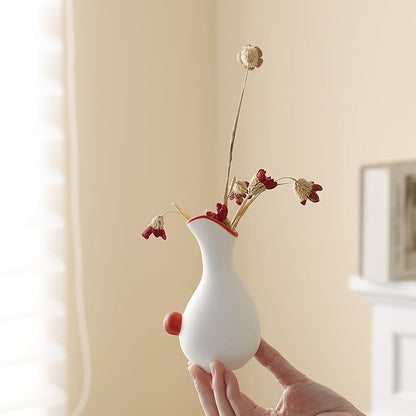 Ceramic Duck Flower Vases Set of 2 - Modern Minimalist Abstract Goose Statues for Home Decor - Cute Small Bud Vase for Centerpieces, Bookshelf, Mantle, Entryway Table(Red)