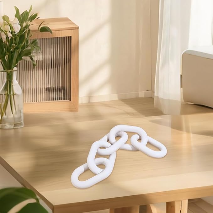 WADORN Wood Chain Link Decor, 5 Link Chain Display Decorations Book Shelf Decor Wooden Home Decorative Chains Rustic Coffee Table Ornament Chains for Living Room Accents Modern Farmhouse, White