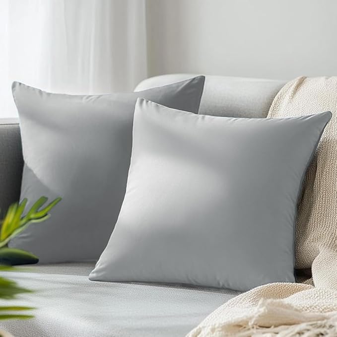 QUORGVES Light Grey Velvet Pillow Covers 16x16 Inch Set of 2, Soft Solid Decorative Square Throw Pillow Covers, Decor Cushion Covers for Bed Sofa Couch Bedroom Living Room - Light Gray