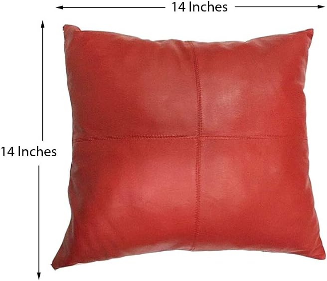 LL LEATHER LOVERS Lambskin Leather Pillow Cover - Sofa Cushion Case - Decorative Throw Covers for Living Room & Bedroom, 20x20 Inches - Red Pack of 2