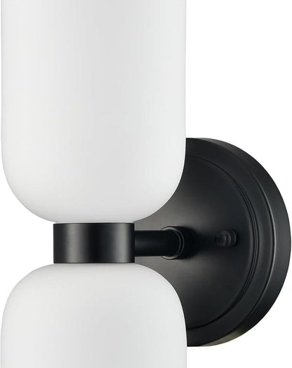 CLAXY Wall Sconces Set of 2 Modern Bath Vanity Light Fixtures Over Mirror Matte Black with Milky White Glass Shade Wall Lights for Bathroom, Bedroom, Hallway, Kitchen, Dimmable
