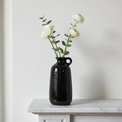 Sunddo Black Ceramic Vase 10 Inch - Tall Modern Decorative Vase with 1 Handle, Elegant Black Statement Piece for Entryway & Mantel