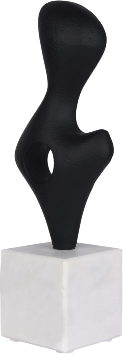 Cruiser’s Caché Modern Abstract Sculpture, Artisan-Made Cast Aluminum with Black Anthracite Finish, Natural Marble Base, 11.75"