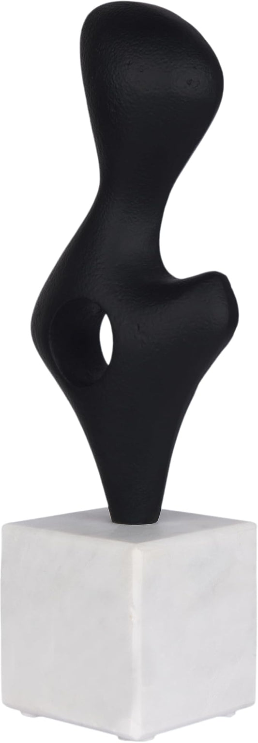 Cruiser’s Caché Modern Abstract Sculpture, Artisan-Made Cast Aluminum with Black Anthracite Finish, Natural Marble Base, 11.75"
