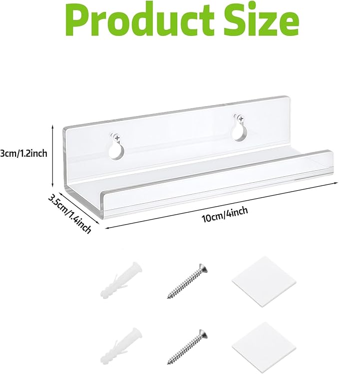 QUUPY 5Pcs 4Inch Clear Acrylic Shelves Vinyl Record Shelf Wall Mount Acrylic Album Record Holder for Wall Photo Decor Picture Magazine