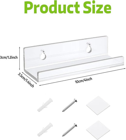 QUUPY 5Pcs 4Inch Clear Acrylic Shelves Vinyl Record Shelf Wall Mount Acrylic Album Record Holder for Wall Photo Decor Picture Magazine