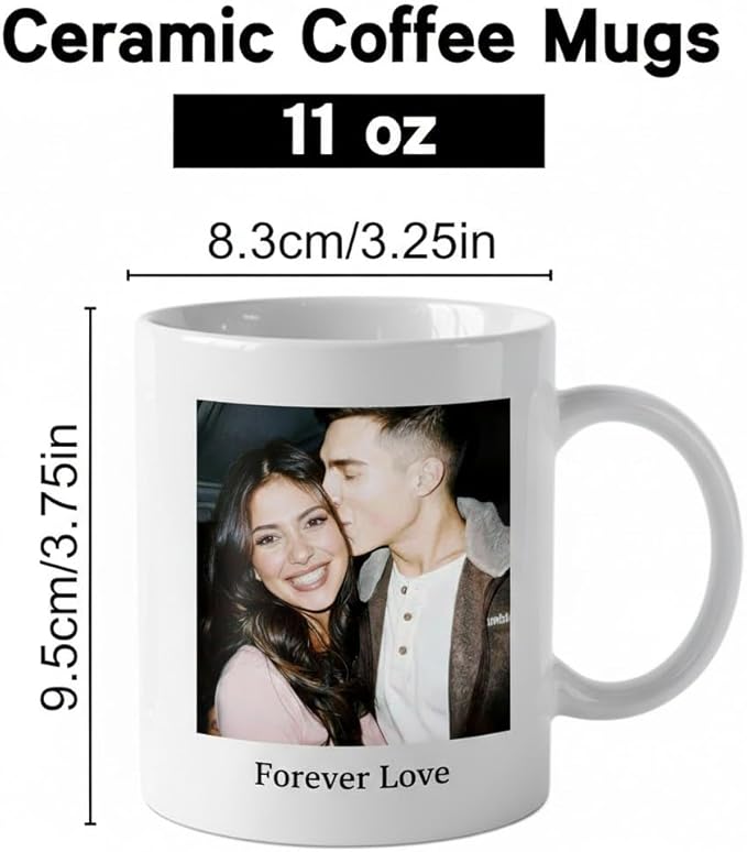 Custom Photo Coffee Mug, Personalized Forever Love Design Ceramic Cup for Anniversary Boyfriend Girlfriend Dishwasher Safe, 11oz (White)
