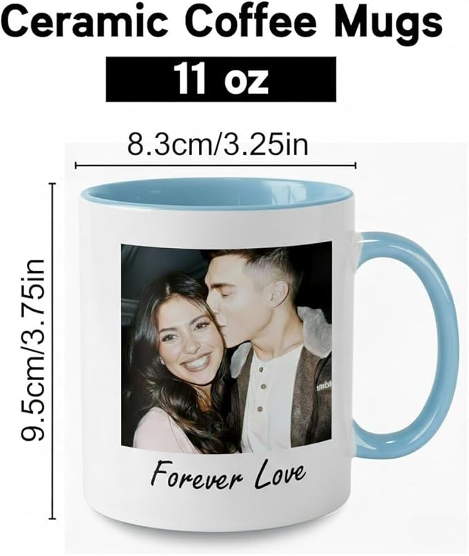 Custom Photo Coffee Mug, Personalized Forever Love Design Ceramic Cup for Anniversary Boyfriend Girlfriend Dishwasher Safe, 11oz (Sky Blue)