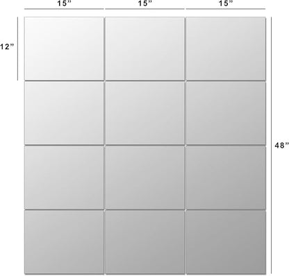 Ruomeng Home Gym Mirror Tiles 12" x 15" x 12Pcs Wall Mounted Mirror, Frameless Mirror Tiles for Home Gym, Bedroom, Door