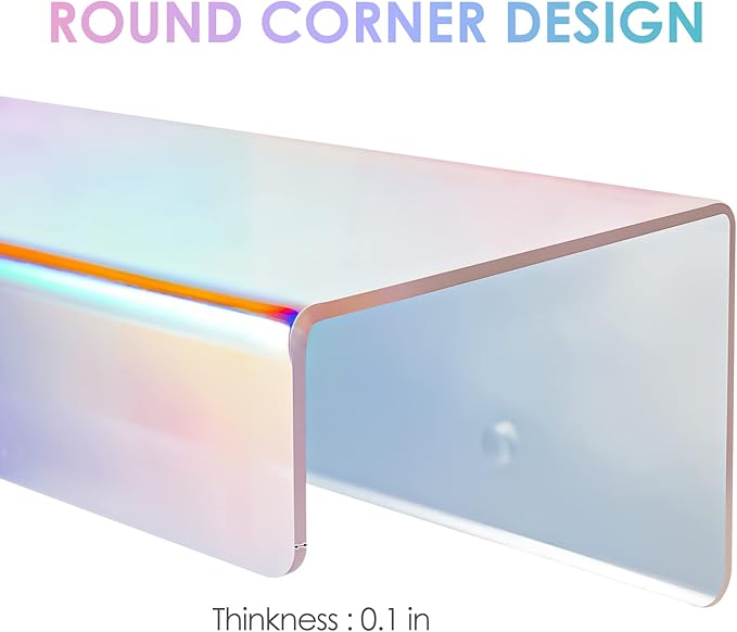 NiHome 2PCS Iridescent Wall Mounted Clear Acrylic Floating Shelves, Attom Tech 15" Thick Invisible Wall Ledge Bookshelf Kids Book Display Shelves for Home, Office, School, Business