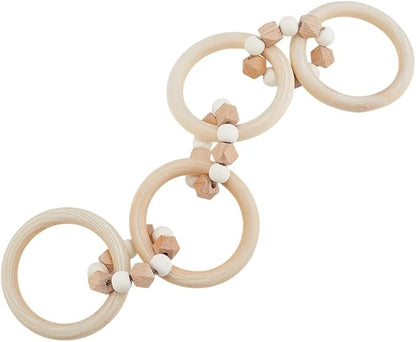 PH PandaHall Wood Chain Link 7 Link Wooden Decorative Knot Rustic Style Chain Decor Natural Link Decor with Beads for Home Book Shelf Farmhouse Boho Coffee Table Centerpiece, 13.7 Inch Long