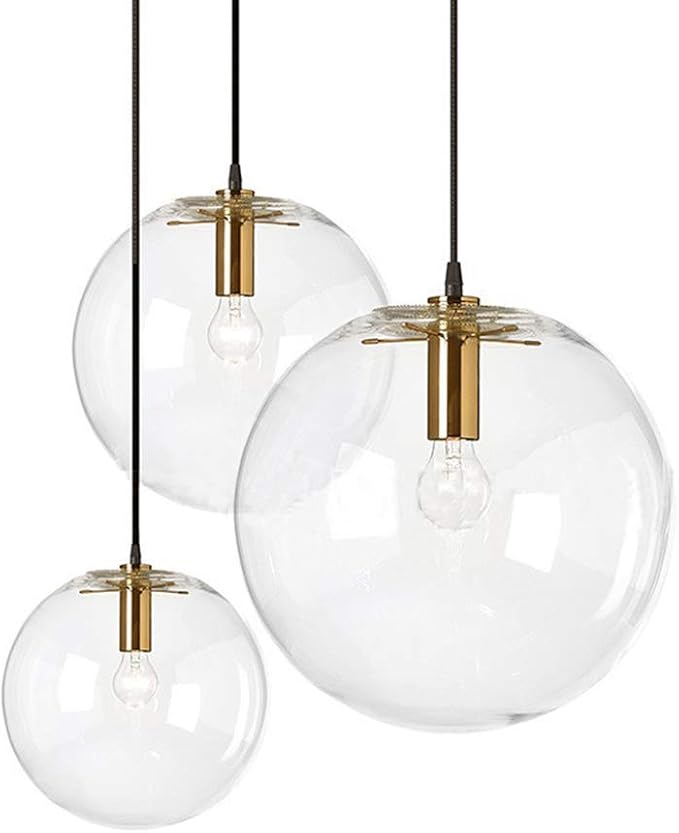 Spherical LED Clear Glass Hanging Light, Creative Single Pendant Light, Ceiling Light Base on E27 Gold Lamp Holder (15CM)