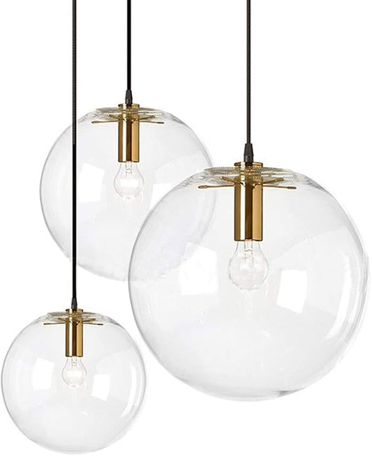 Spherical LED Clear Glass Hanging Light, Creative Single Pendant Light, Ceiling Light Base on E27 Gold Lamp Holder (15CM)