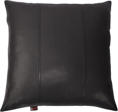 D DOLLY LAMB Lambskin Leather Pillow Cover - Sofa Cushion Case - Decorative Throw Covers for Living Room & Bedroom, 14x14 Inches - Black Pack of 1
