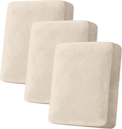 Couch Cover Stretch Velvet Sofa Cushion Cover 3-Piece - Elastic Washable Slipcover for Seat or Backrest, Couch Seat Covers for Sofas (Ivory)